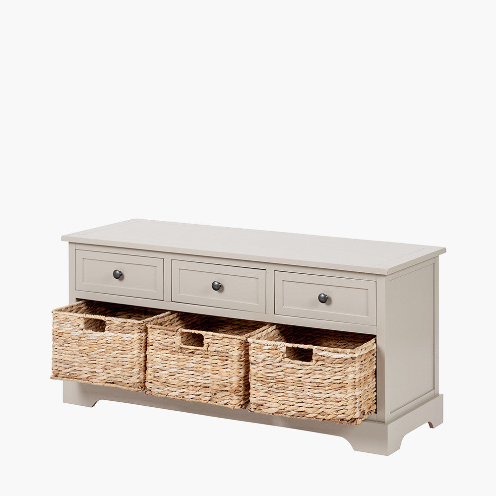 Devonshire Putty Grey Pine Wood Sideboard with 3 Baskets